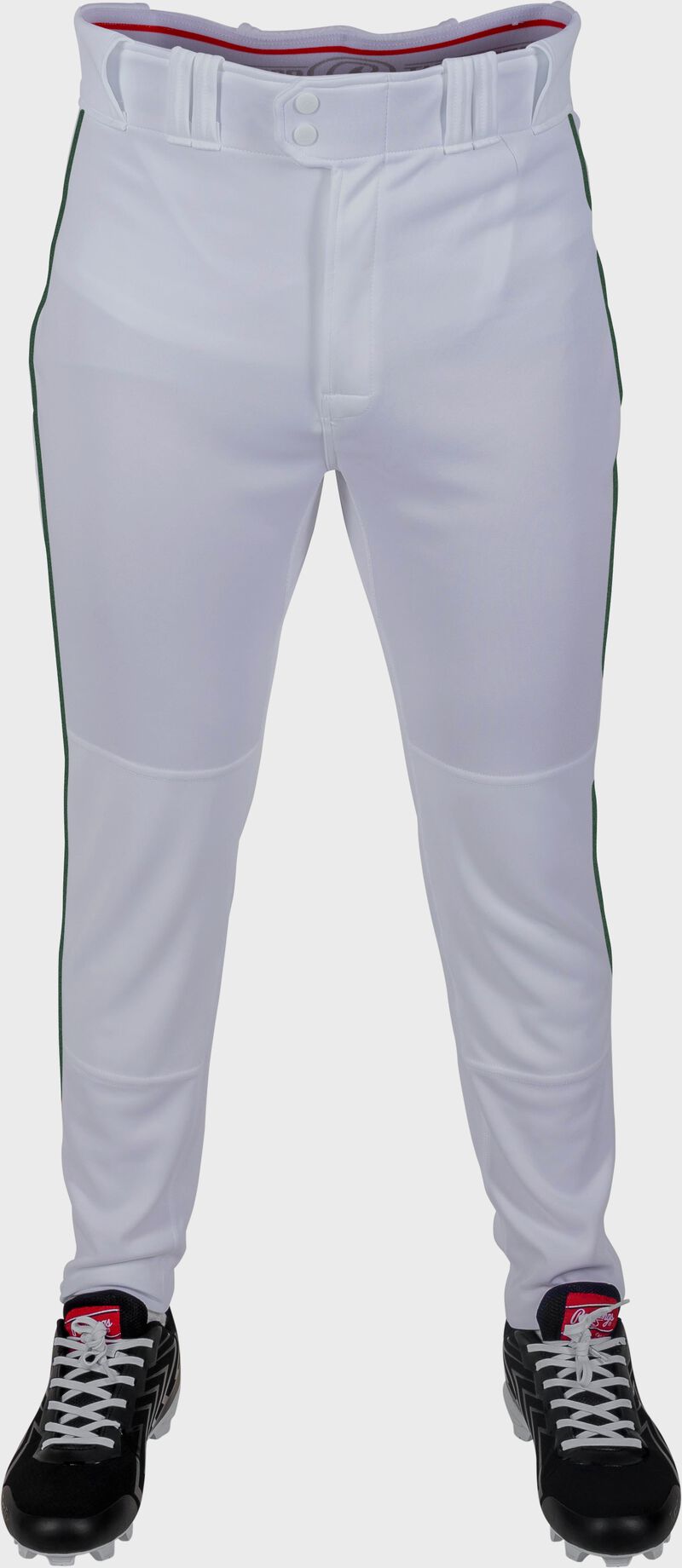 Rawlings Youth Plated Piped Pro Taper Fit Pant - Large - White/Dark Green