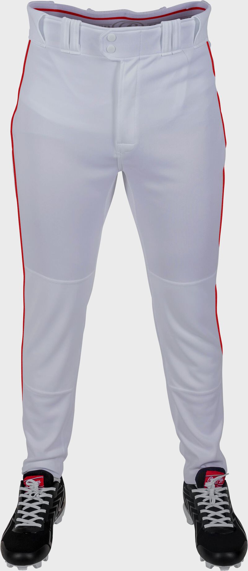 Rawlings Youth Plated Piped Pro Taper Fit Pant - Extra Large - White/Scarlet