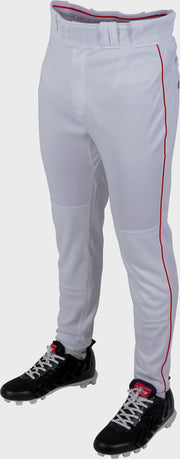 Rawlings Adult Plated Piped Pro Taper Fit Pant - Medium - White/Scarlet