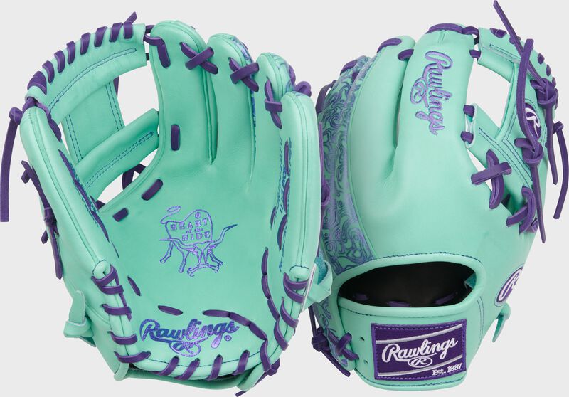 Rawlings Heart Of The Hide Series 11.5-Inch Baseball Glove - Right Hand Thrower - Mint/Purple