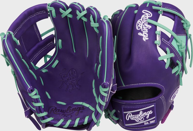 Rawlings Heart Of The Hide Series 11.5-Inch Baseball Glove - Right Hand Thrower - Purple/Mint