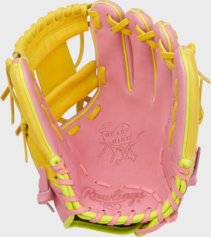 Rawlings Heart Of The Hide Series 11.5-Inch Baseball Glove - Right Hand Thrower - Pink/Yellow