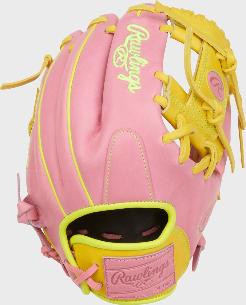 Rawlings Heart Of The Hide Series 11.5-Inch Baseball Glove - Right Hand Thrower - Pink/Yellow