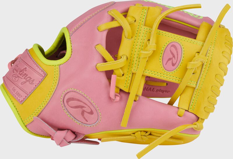 Rawlings Heart Of The Hide Series 11.5-Inch Baseball Glove - Right Hand Thrower - Pink/Yellow