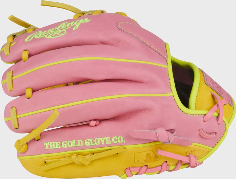 Rawlings Heart Of The Hide Series 11.5-Inch Baseball Glove - Right Hand Thrower - Pink/Yellow