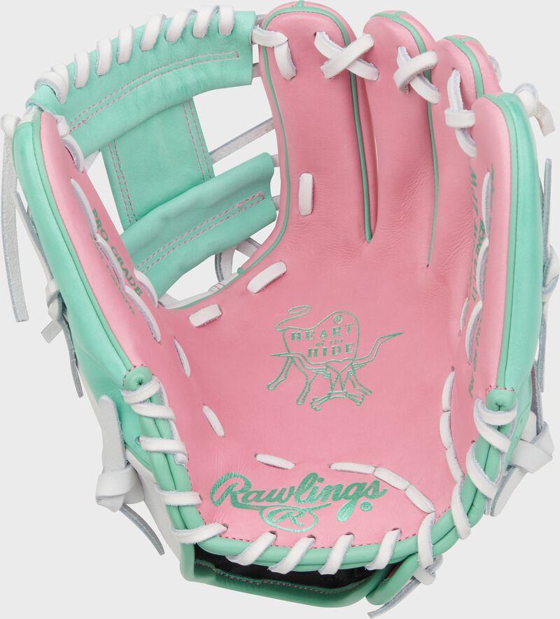 Rawlings Heart Of The Hide Series 11.5-Inch Baseball Glove - Right Hand Thrower - Pink/White/Mint