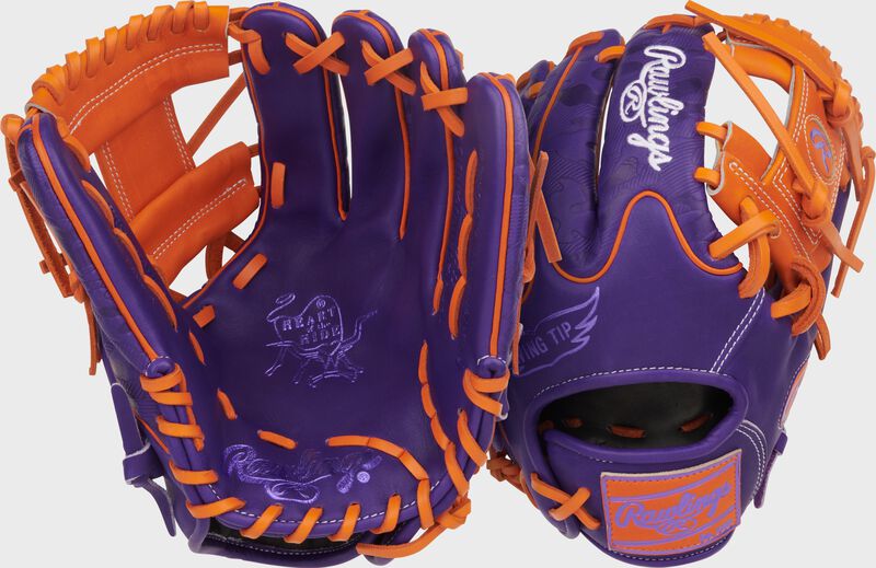 Rawlings Heart Of The Hide Series 11.5-Inch Baseball Glove - Right Hand Thrower - Purple/Orange