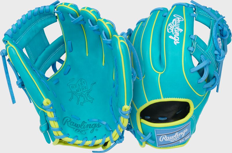 Rawlings Heart Of The Hide Series 11.5-Inch Baseball Glove - Left Hand Thrower - Teal/Yellow