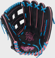 Rawlings Heart Of The Hide Series 12.5-Inch Baseball Glove - Right Hand Thrower - Black/Columbia Blue/Pink