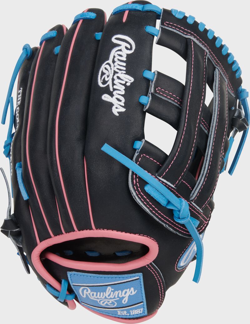 Rawlings Heart Of The Hide Series 12.5-Inch Baseball Glove - Left Hand Thrower - Black/Columbia Blue/Pink