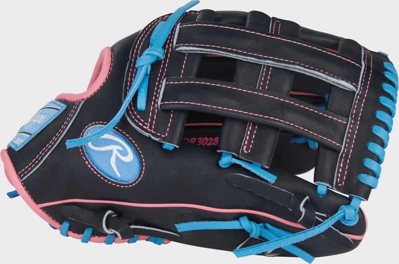 Rawlings Heart Of The Hide Series 12.5-Inch Baseball Glove - Left Hand Thrower - Black/Columbia Blue/Pink