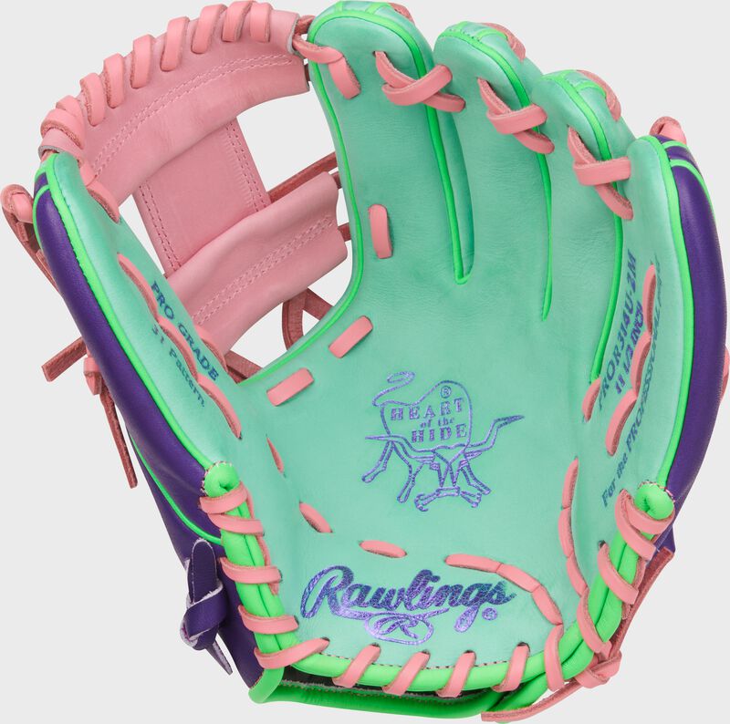 Rawlings Heart Of The Hide Series 11.5-Inch Baseball Glove - Right Hand Thrower - Mint/Purple/Pink