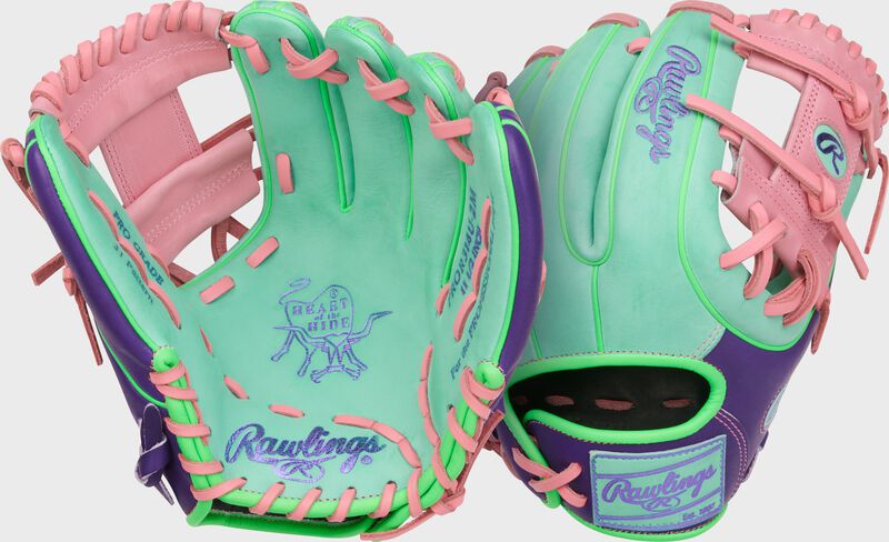 Rawlings Heart Of The Hide Series 11.5-Inch Baseball Glove - Right Hand Thrower - Mint/Purple/Pink