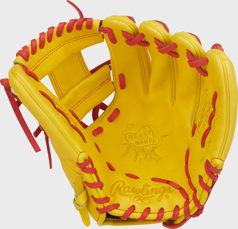Rawlings Heart Of The Hide Series 11.5-Inch Baseball Glove - Right Hand Thrower - Yellow/Scarlet