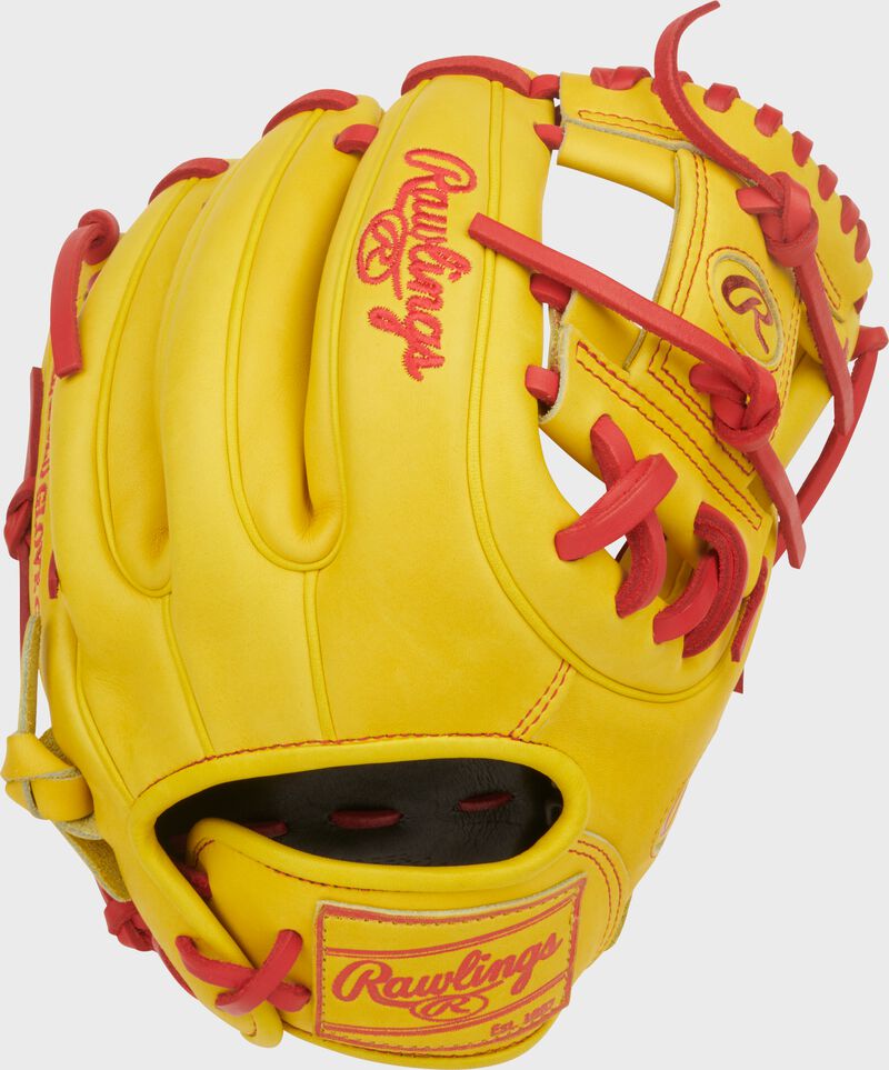 Rawlings Heart Of The Hide Series 11.5-Inch Baseball Glove - Right Hand Thrower - Yellow/Scarlet