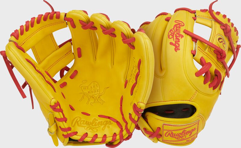 Rawlings Heart Of The Hide Series 11.5-Inch Baseball Glove - Right Hand Thrower - Yellow/Scarlet