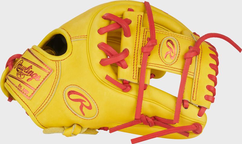 Rawlings Heart Of The Hide Series 11.5-Inch Baseball Glove - Right Hand Thrower - Yellow/Scarlet