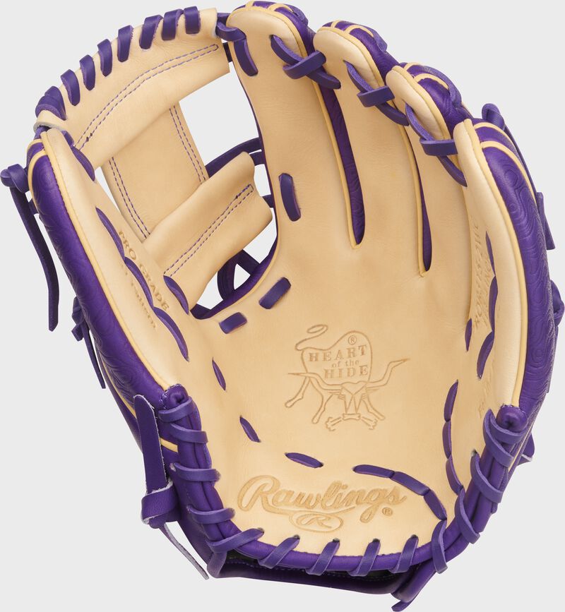 Rawlings Heart Of The Hide Series 11.75-Inch Baseball Glove - Right Hand Thrower - Camel/Purple