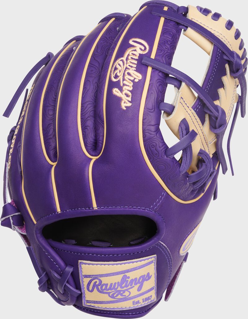 Rawlings Heart Of The Hide Series 11.75-Inch Baseball Glove - Right Hand Thrower - Camel/Purple