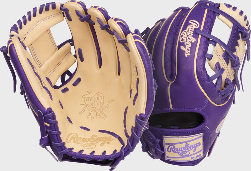 Rawlings Heart Of The Hide Series 11.75-Inch Baseball Glove - Right Hand Thrower - Camel/Purple