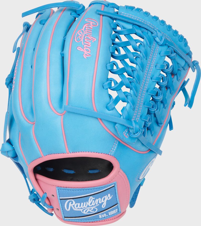 Rawlings Heart Of The Hide Series 12.75-Inch Baseball Glove - Left Hand Thrower - Colubia Blue/Pink