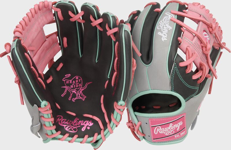 Rawlings Heart Of The Hide Series 11.5-Inch Baseball Glove - Right Hand Thrower - Dark Shadow/Gray/Pink