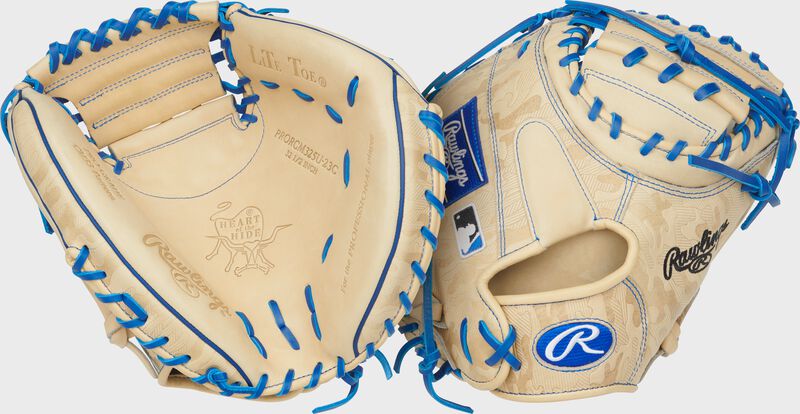 Rawlings Heart Of The Hide  Series Catchers Mitt 32.5-Inch Baseball Glove  - Right Hand Thrower - Camel/Royal