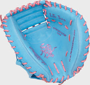 Rawlings Heart Of The Hide  Series Catchers Mitt 33-Inch Baseball Glove  - Right Hand Thrower - Columbia Blue/Pink