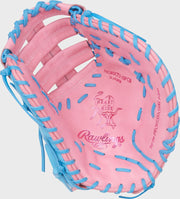 Rawlings Heart Of The Hide Series First Base Mitt 12.25-Inch Baseball Glove - Right Hand Thrower - Pink/Columbia Blue