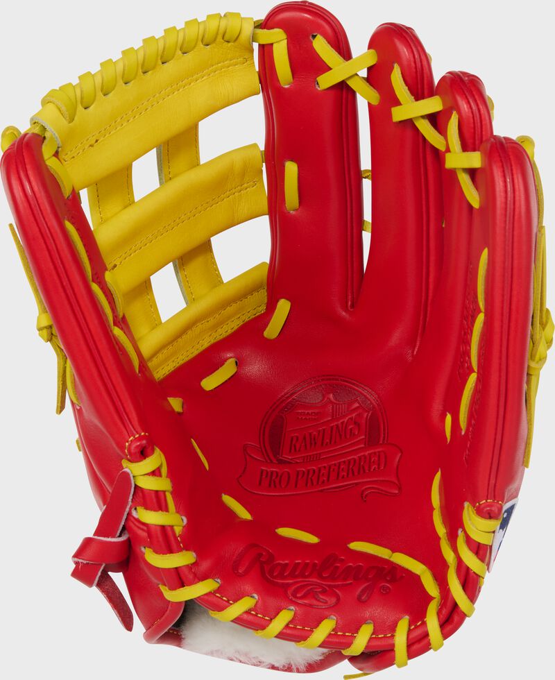 Rawlings Pro Preferred Series 12.75-Inch Baseball Glove - Right Hand Thrower - Scarlet/Yellow