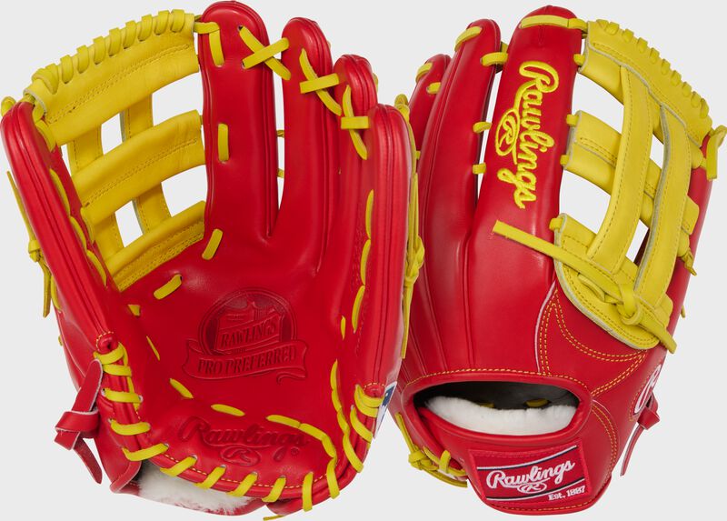 Rawlings Pro Preferred Series 12.75-Inch Baseball Glove - Right Hand Thrower - Scarlet/Yellow