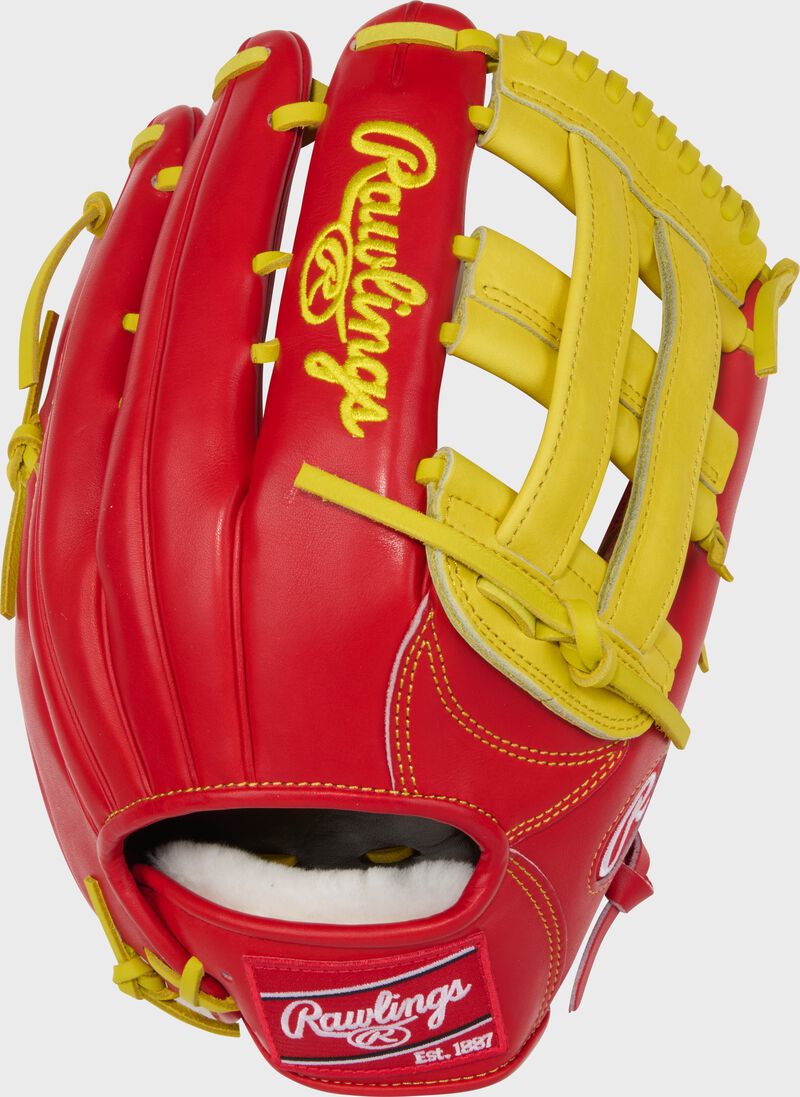 Rawlings Pro Preferred Series 12.75-Inch Baseball Glove - Left Hand Thrower - Scarlet/Yellow