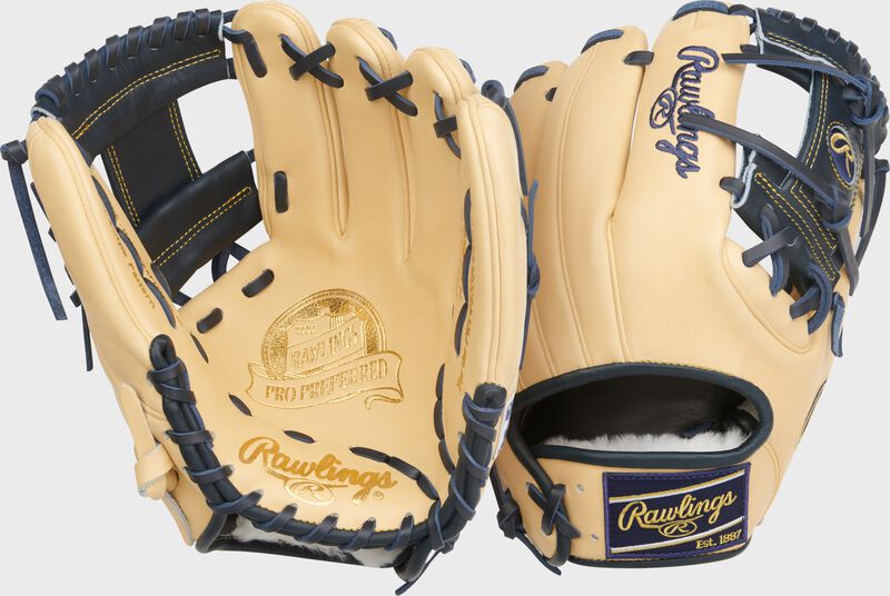 Rawlings Pro Preferred Series Anthony Volpe Gameday Pattern 11.5-Inch Baseball Glove - Right Hand Thrower - Camel/Navy