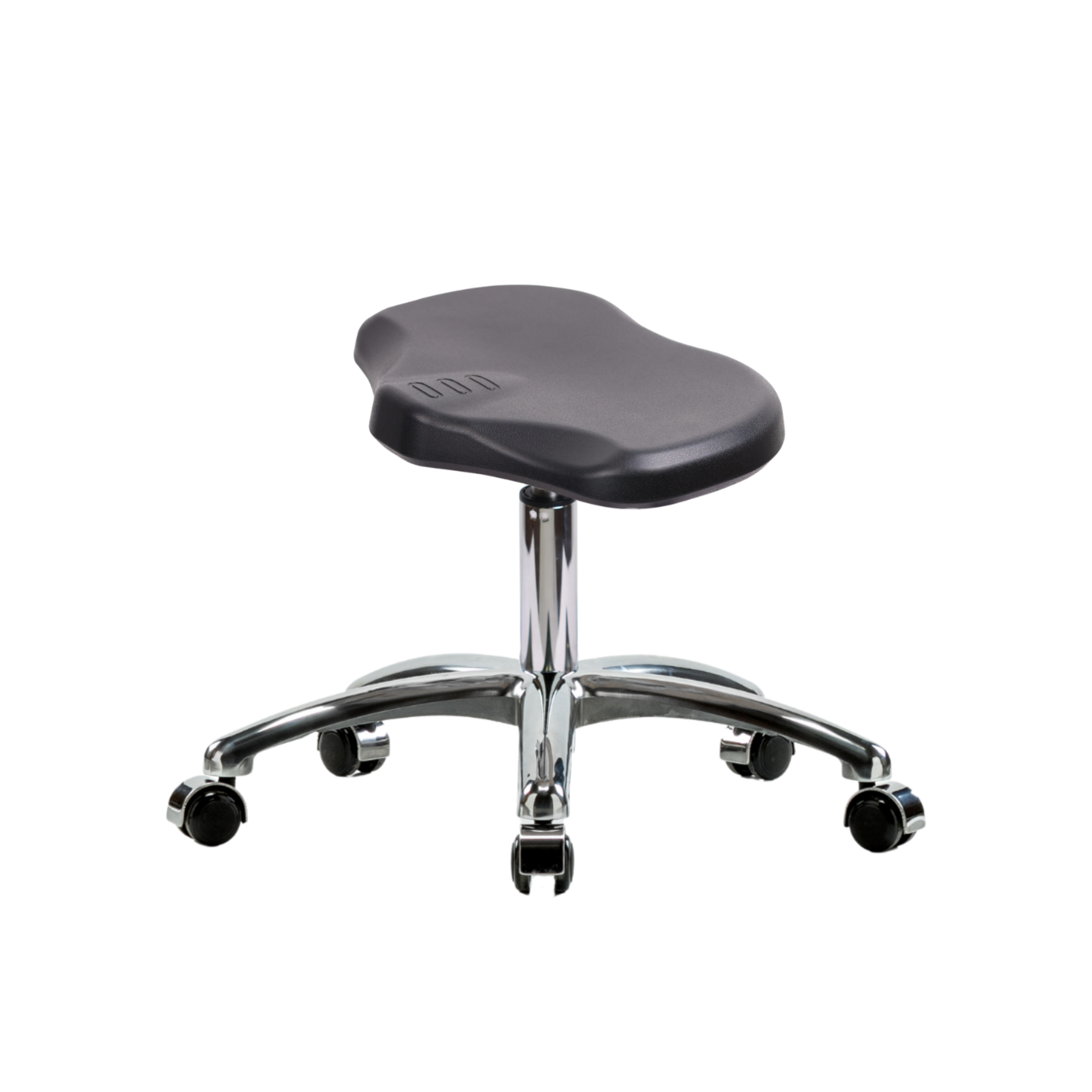 Polyurethane Ray Stool Chrome - Desk Height with Chrome Casters in Black Polyurethane