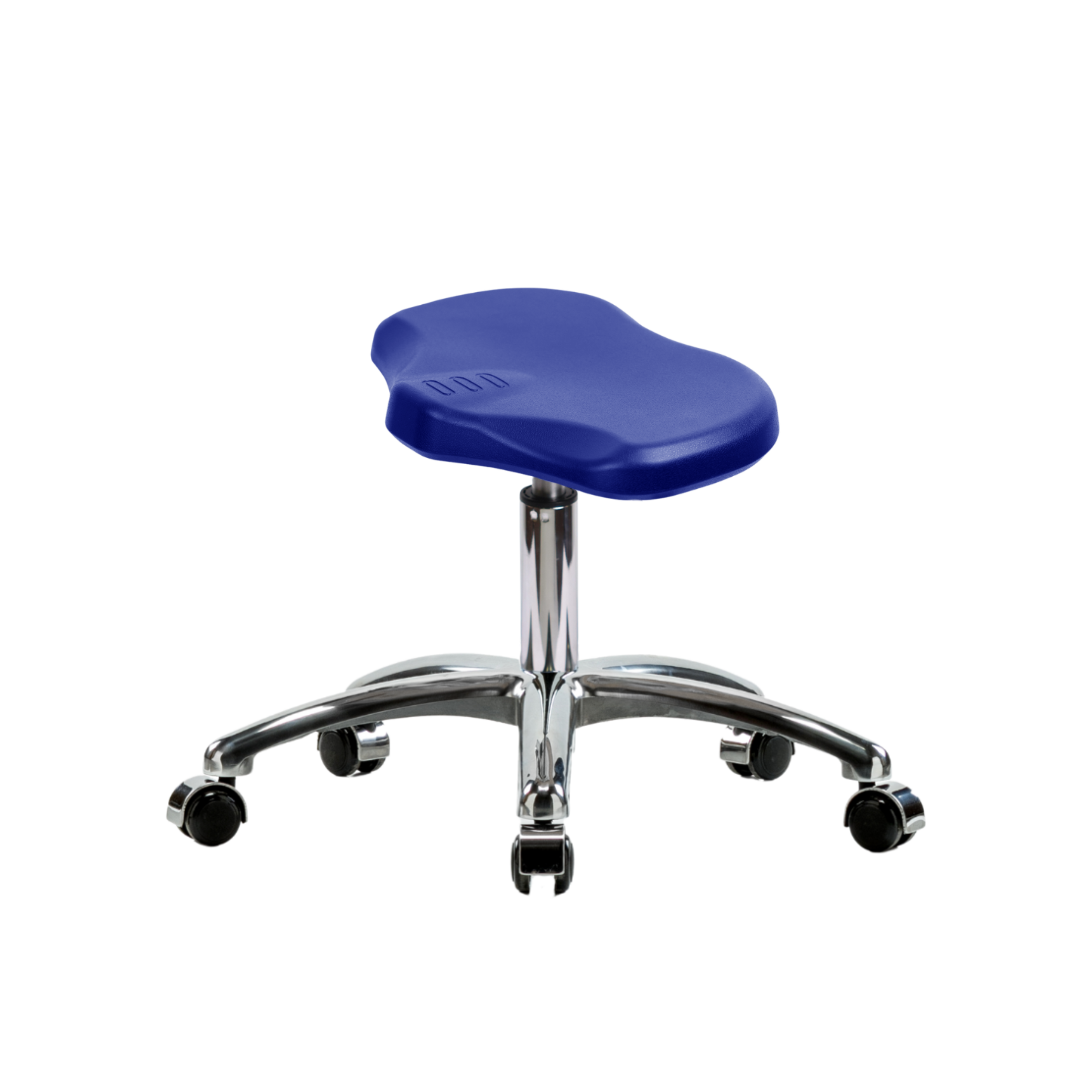 Polyurethane Ray Stool Chrome - Desk Height with Chrome Casters in Blue Polyurethane