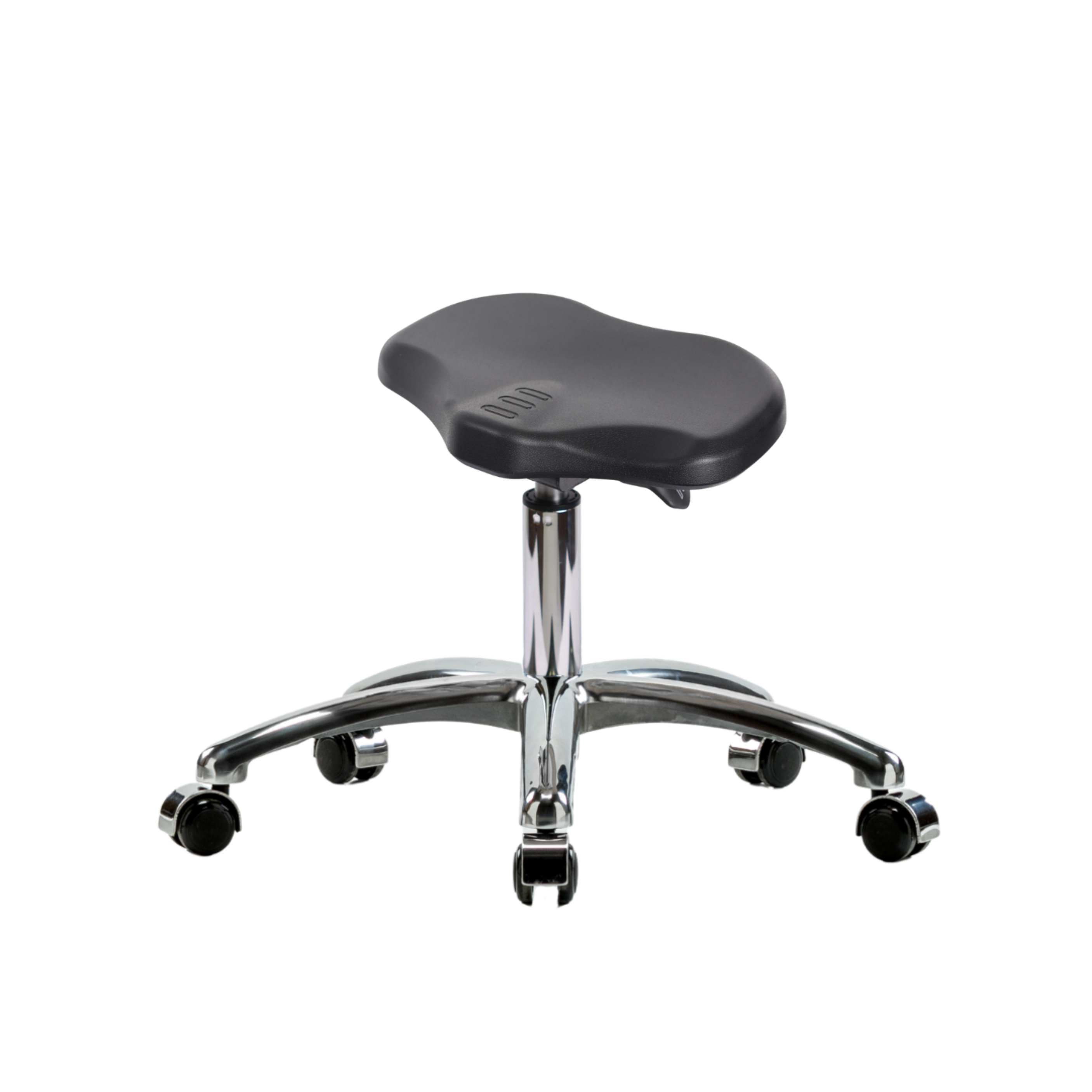 Polyurethane Ray Sit-Stand Stool Chrome - Desk Height with Chrome Casters in Black Polyurethane