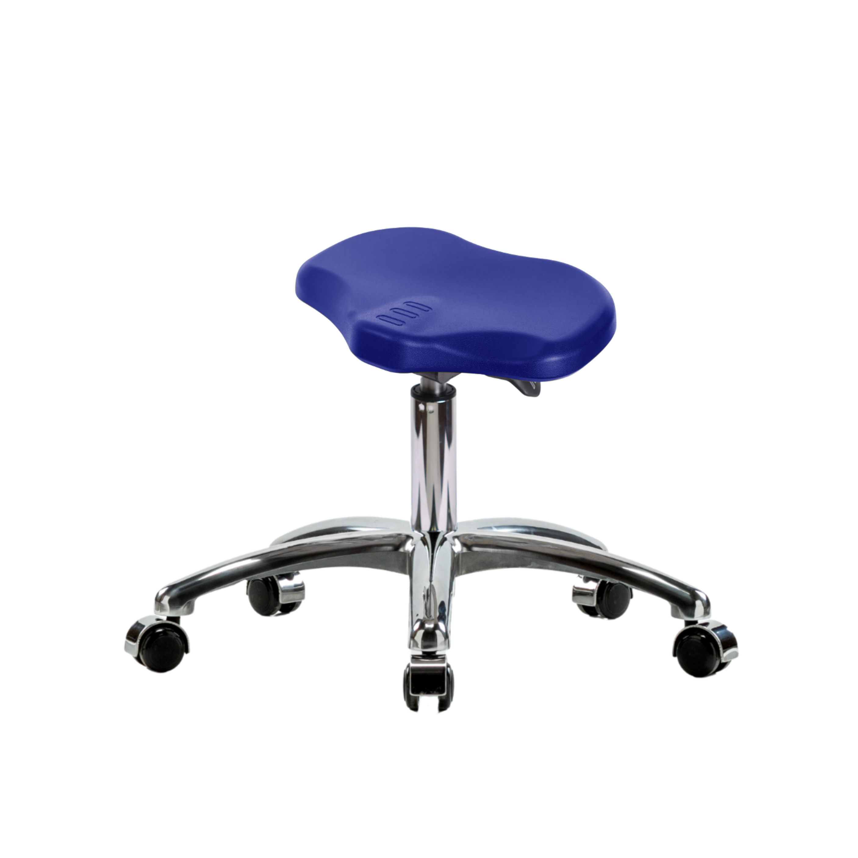 Polyurethane Ray Sit-Stand Stool Chrome - Desk Height with Chrome Casters in Blue Polyurethane