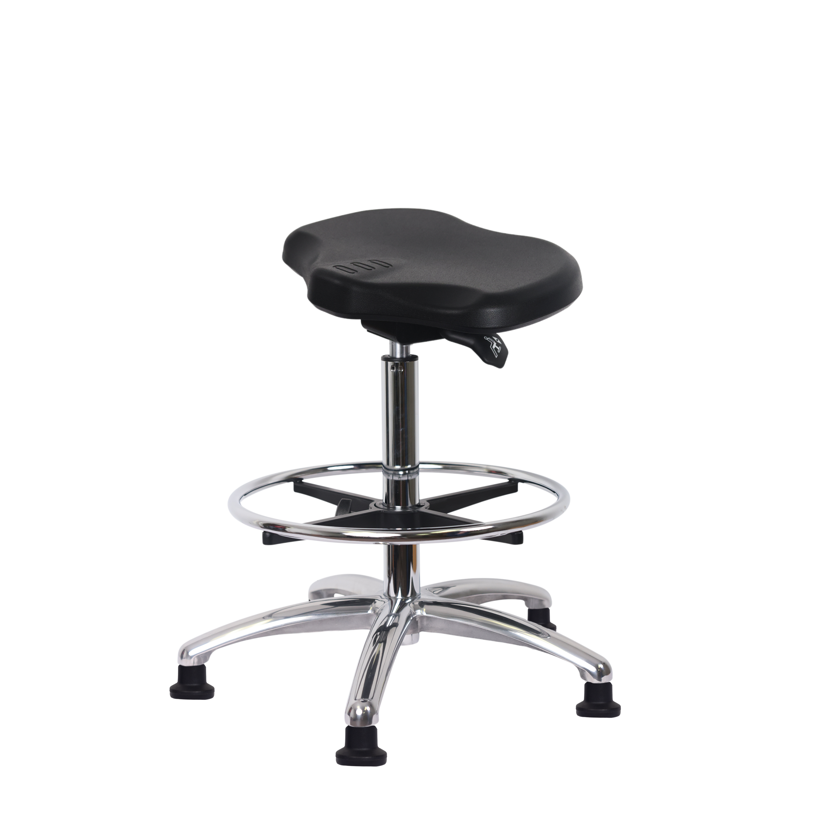Polyurethane Ray Sit-Stand Chrome with Chrome Foot Ring in Black Polyurethane