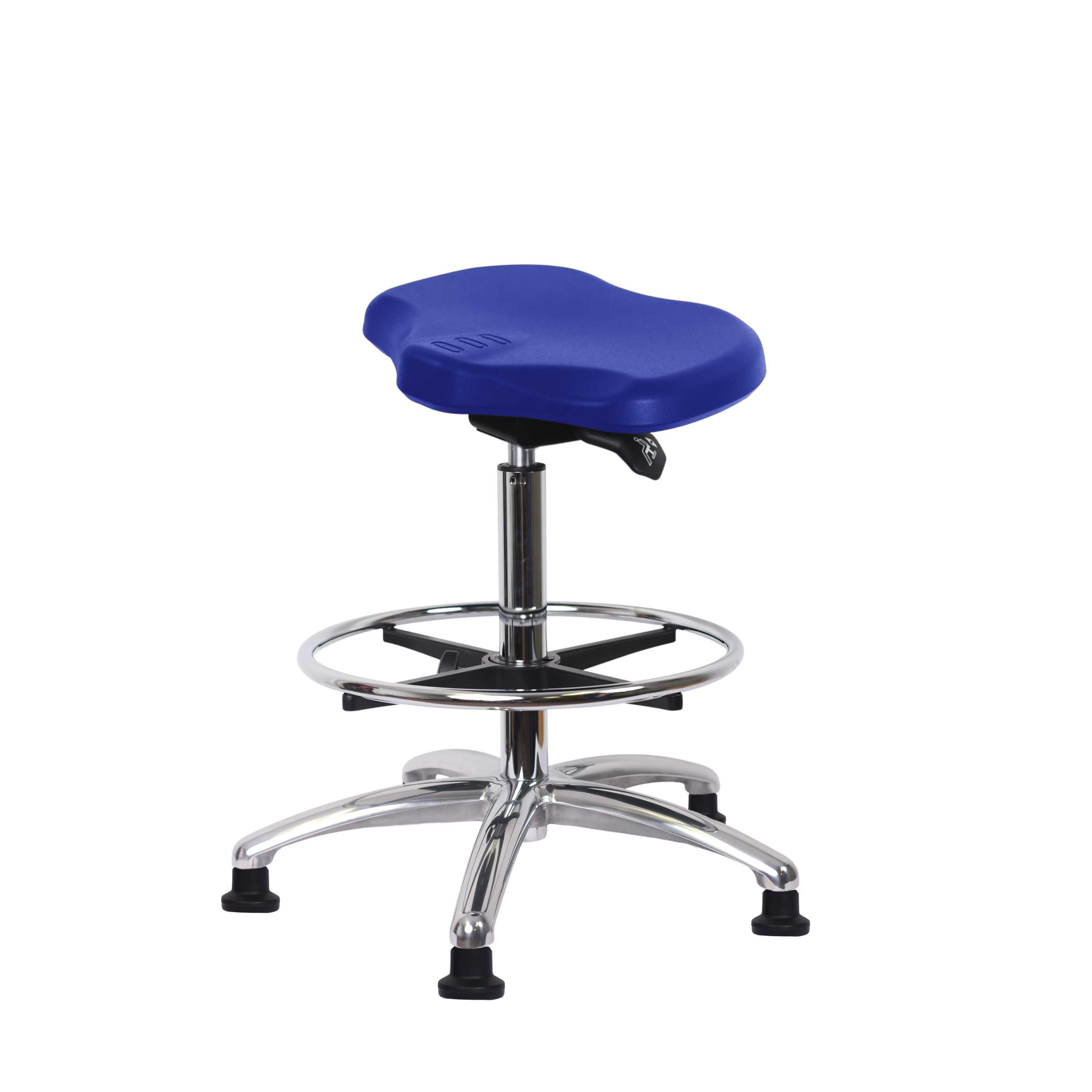 Polyurethane Ray Sit-Stand Chrome with Chrome Foot Ring in Blue Polyurethane