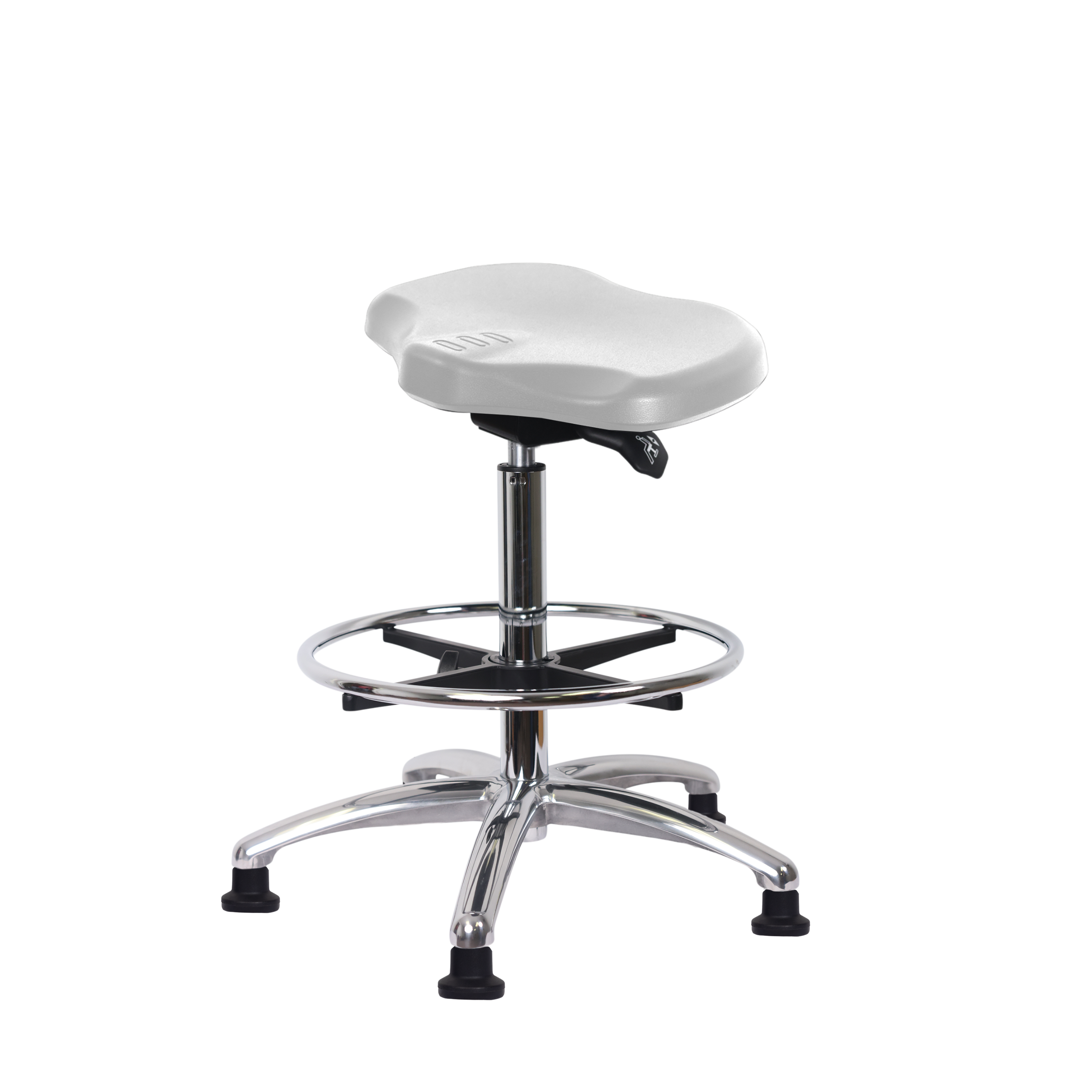 Polyurethane Ray Sit-Stand Chrome with Chrome Foot Ring in Gray Polyurethane