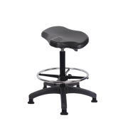 Polyurethane Ray Sit-Stand with Chrome Foot Ring in Black Polyurethane
