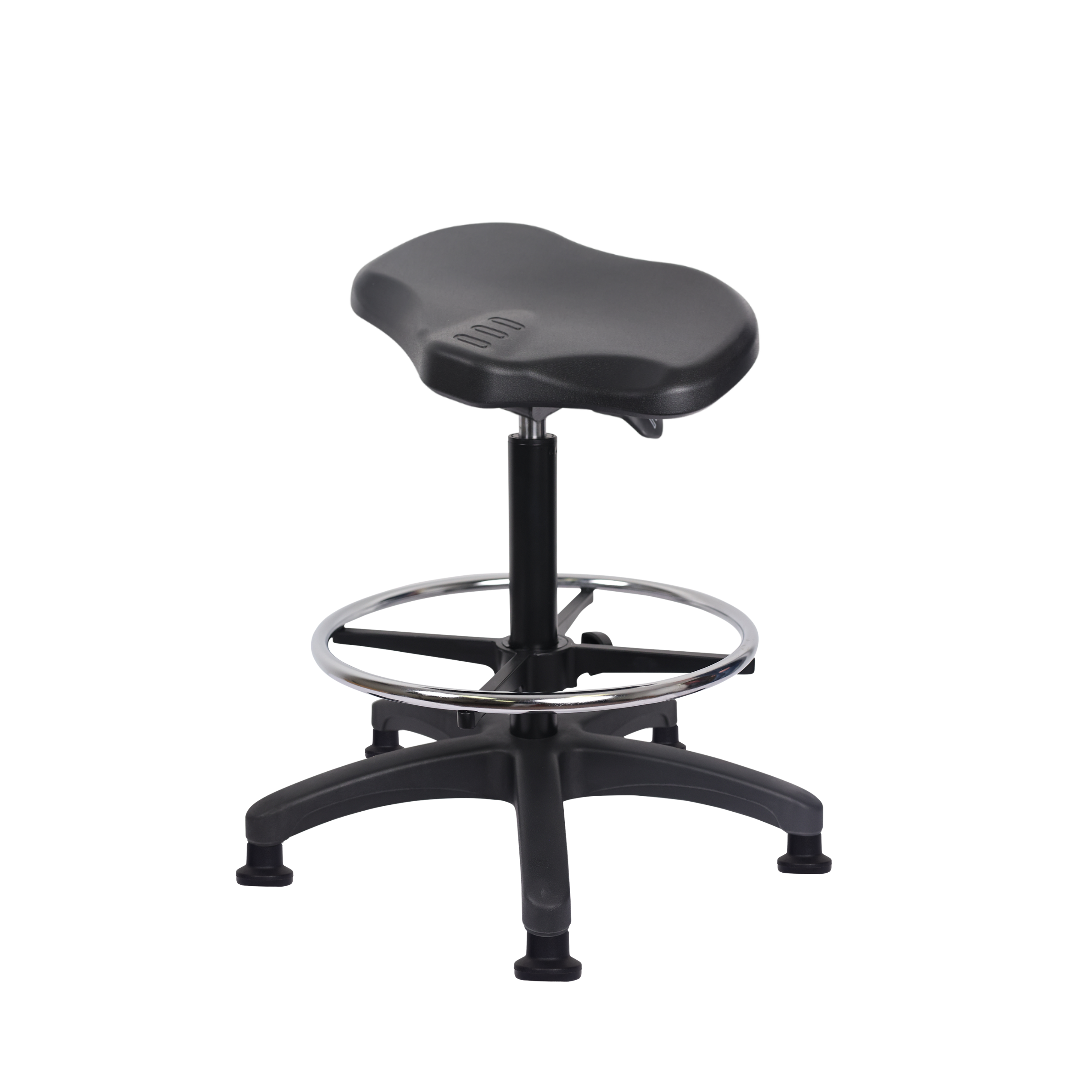 Polyurethane Ray Sit-Stand with Chrome Foot Ring in Black Polyurethane