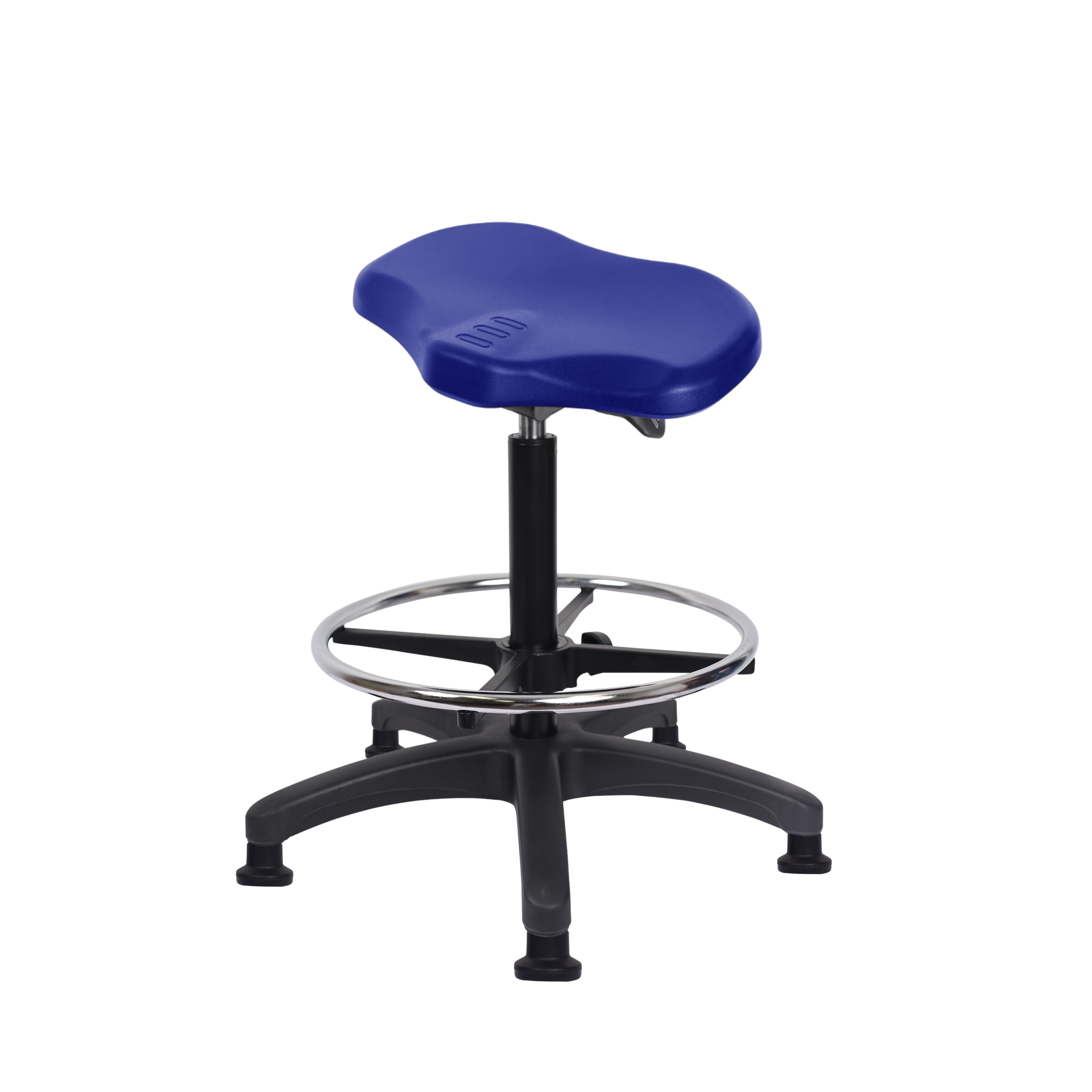 Polyurethane Ray Sit-Stand with Chrome Foot Ring in Blue Polyurethane