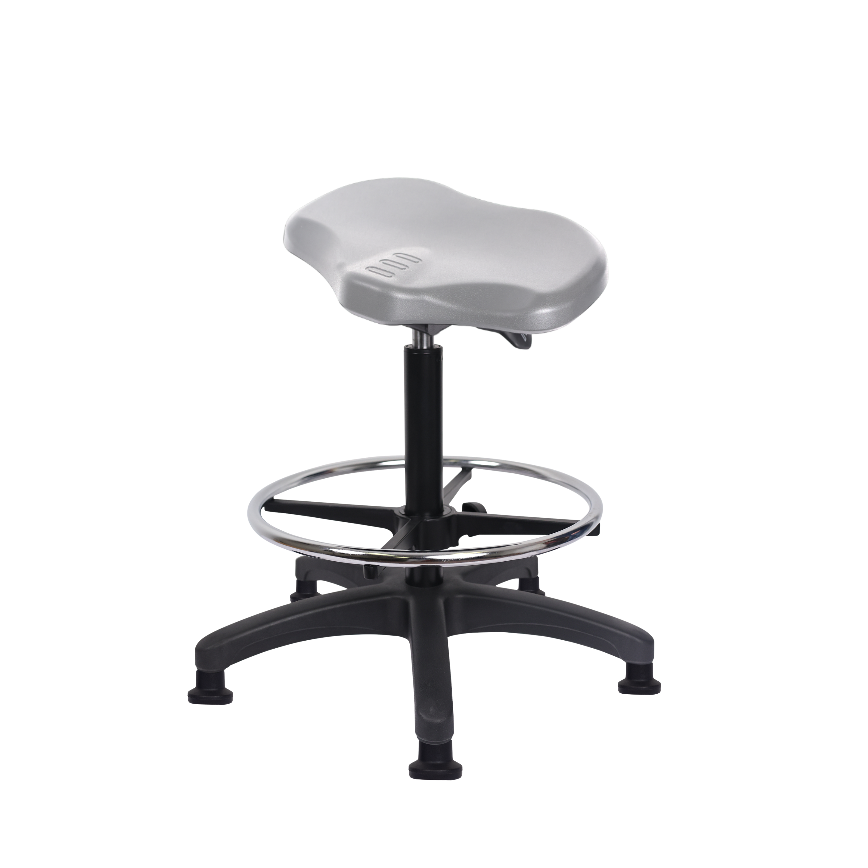 Polyurethane Ray Sit-Stand with Chrome Foot Ring in Gray Polyurethane