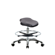 Polyurethane Ray Stool Chrome - Medium Bench Height with Chrome Foot Ring & Chrome Casters in Black Polyurethane