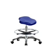 Polyurethane Ray Stool Chrome - Medium Bench Height with Chrome Foot Ring & Chrome Casters in Blue Polyurethane