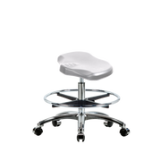 Polyurethane Ray Stool Chrome - Medium Bench Height with Chrome Foot Ring & Chrome Casters in Gray Polyurethane