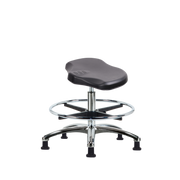 Polyurethane Ray Stool Chrome - Medium Bench Height with Chrome Foot Ring & Stationary Glides in Black Polyurethane
