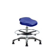 Polyurethane Ray Stool Chrome - Medium Bench Height with Chrome Foot Ring & Stationary Glides in Blue Polyurethane