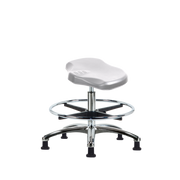 Polyurethane Ray Stool Chrome - Medium Bench Height with Chrome Foot Ring & Stationary Glides in Gray Polyurethane